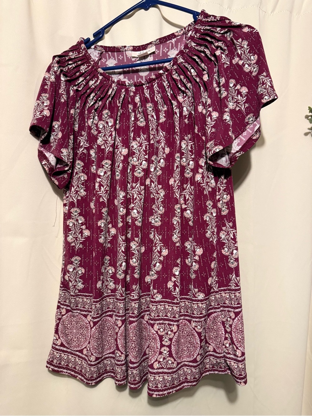 Style & Co. Burgundy Floral Short Sleeve Peasant Top